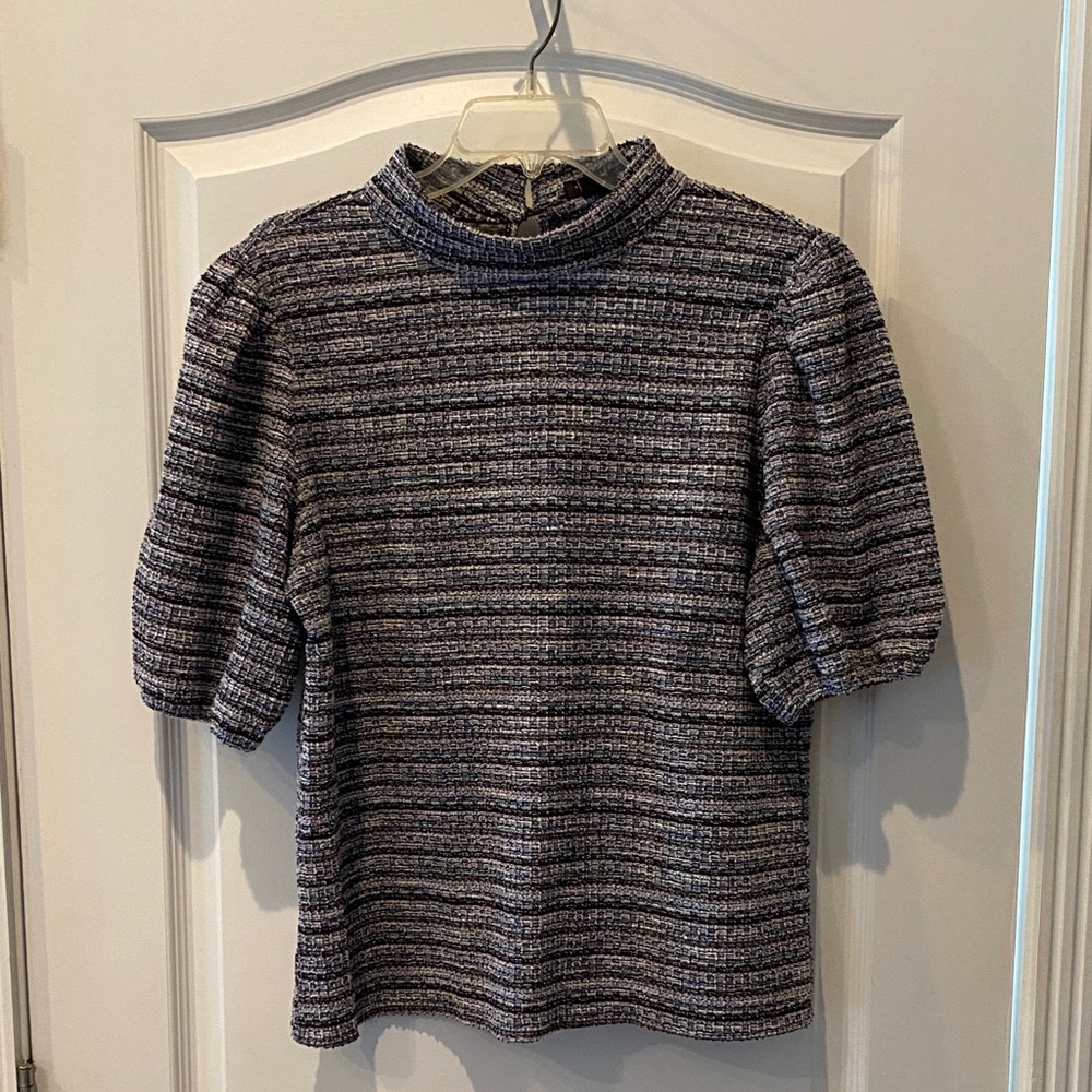 Ann Taylor Textured Knit Top in Blue and Black